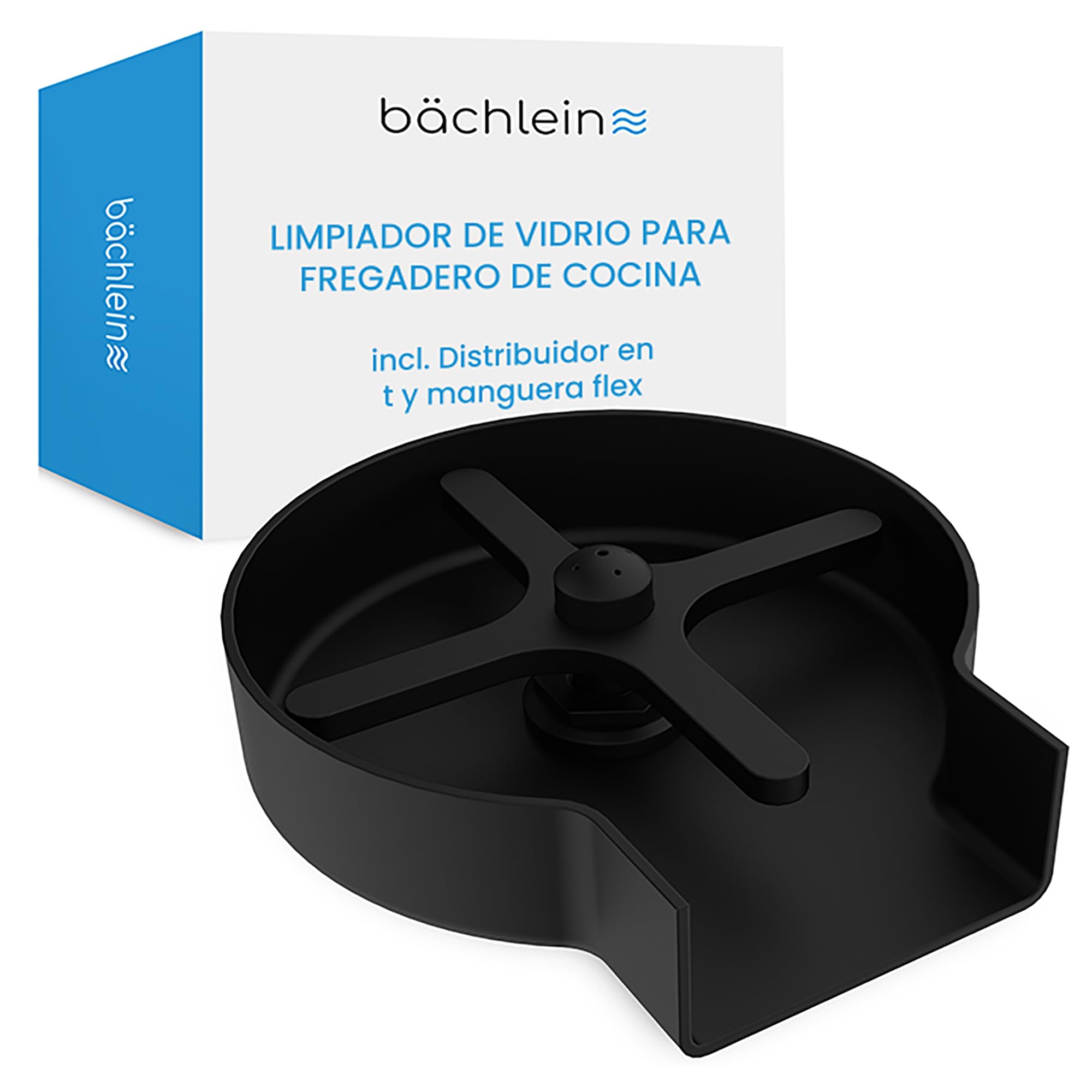 Bächlein Limpiador de cristales (negro mate) – Lavavajillas de acero inoxidable – ducha para vasos incluye distribuidor en T y manguera flexible – Lavavajillas automáticas para la cocina