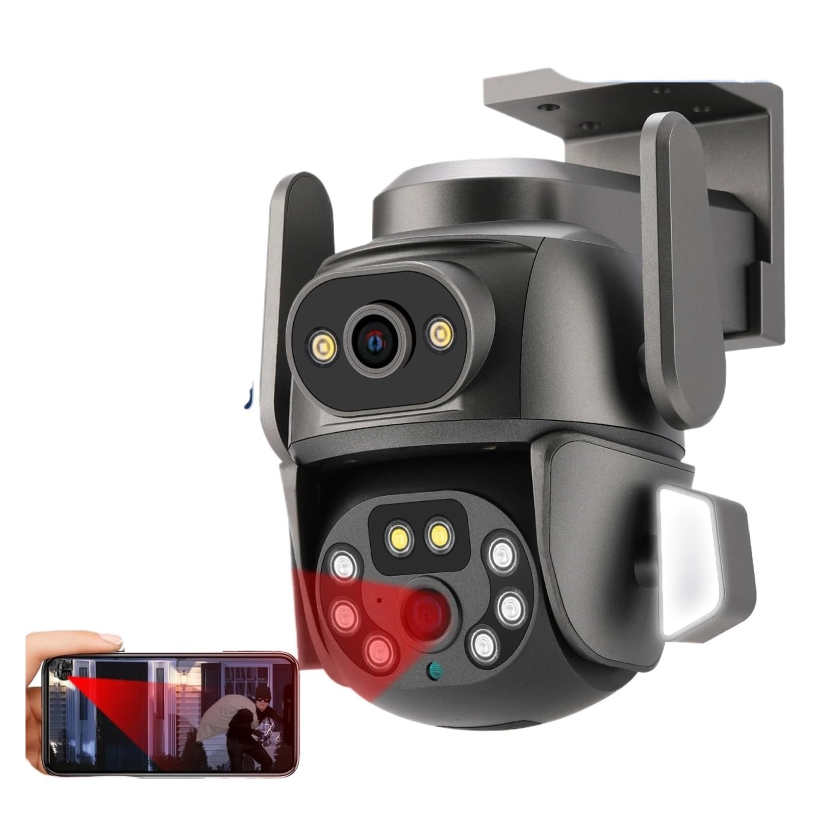Kamera monitoringowa, Kamera IP 8MP 4K PTZ 4x Zoom Kamera z dwoma obiektywami Bezpieczeństwo Wideo z monitoringu Pełnokolorowy noktowizor na zewnątrz, Bezpieczeństwo, Zabezpieczenie przed kradzieżą(8