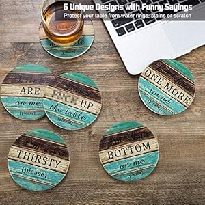Ceramic Coasters for Drinks Absorbent, Esur Rustic Farmhouse Stone Coaster Set of 6 with Metal Holder for Wooden Table Protection, Funny Style for Bar Home Decor, Housewarming Gift Ceramic Coasters for Drinks Absorbent Esur Rustic Farmhouse Stone Coaster Set of 6 with Metal Holder for Wooden Table Protection Funny Style for Bar Home Decor Housewarming Gift