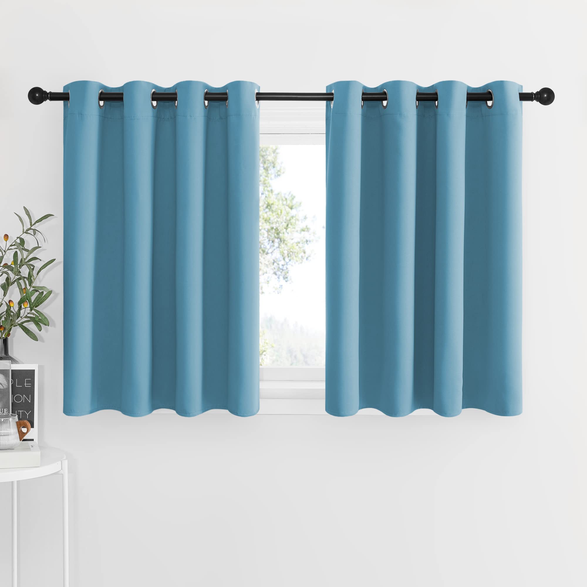 NICETOWN Blackout Window Curtains for Nursery, Eyelet Top Window Treatment Blackout Curtain Panels (Teal Blue=Light Blue
