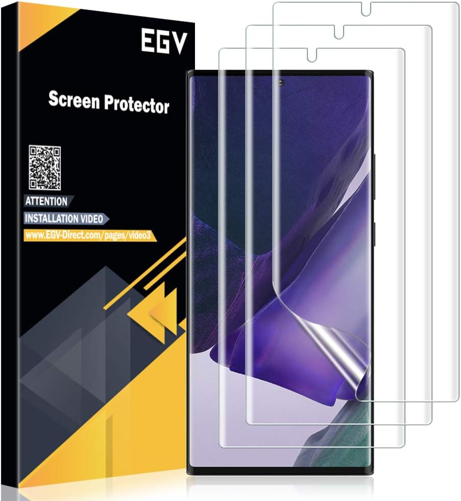         EGV 3 Pack Screen Protector Compatible with Samsung Galaxy Note 20 Ultra 6.9-inch, HD Clear Flexible Film, Positioning Tool, Ultrasonic Fingerprint, Bubble Free       