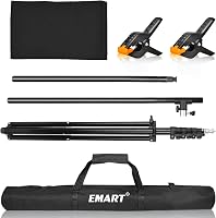 EMART T-alakú Fekete Fotó Háttér Állvánnyal 1,5 x 2,6 m - Stúdió Szett Streameléshez, Videózáshoz, Fotózáshoz, 2 Háttérrögzítő Csipesszel 7