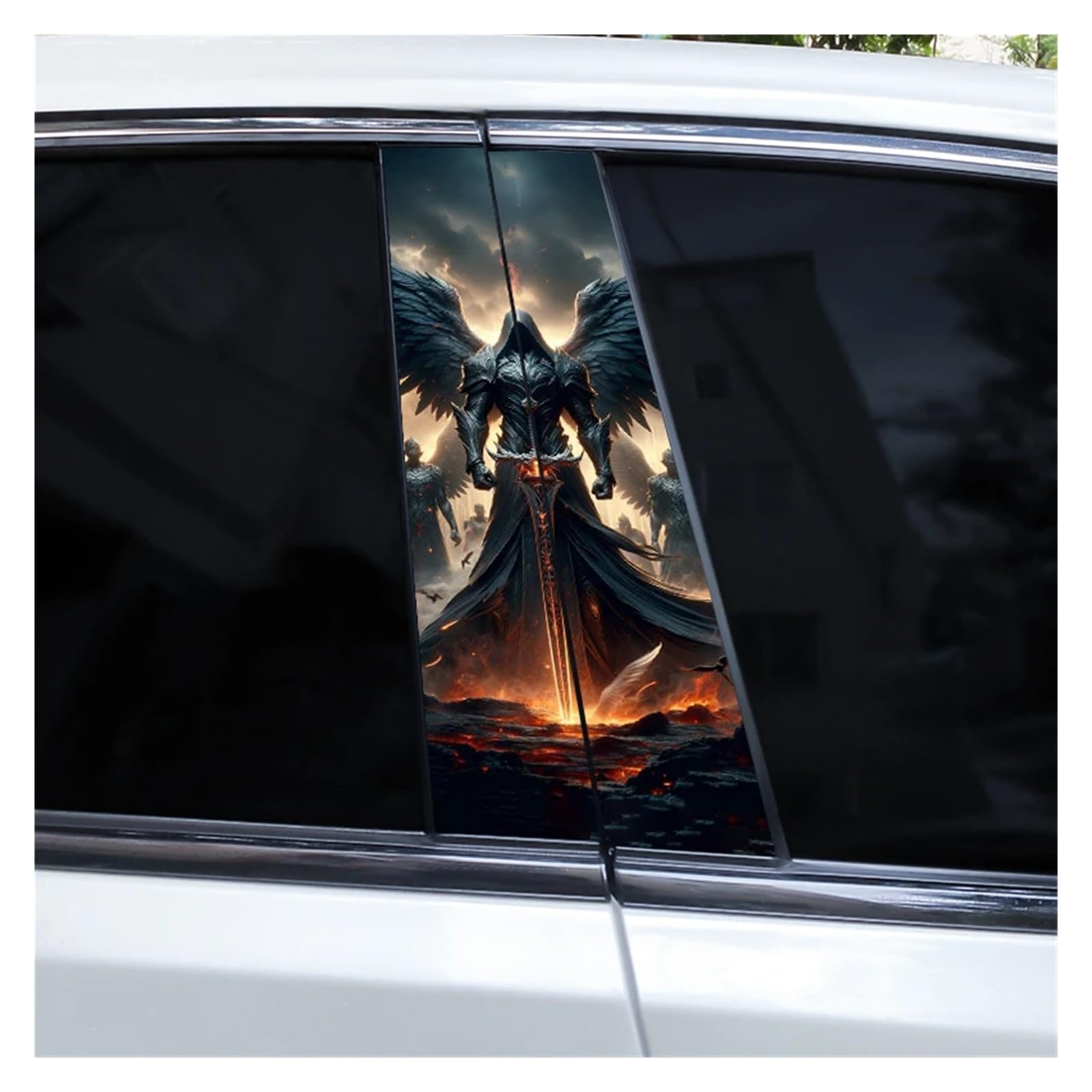 Car Side Decals 2pcs Gothic Couple Skull Grim Reaper Car Doorpost Sticker DIY B-Pillar Waterproof Vinyl Center Column Decal(Style B)