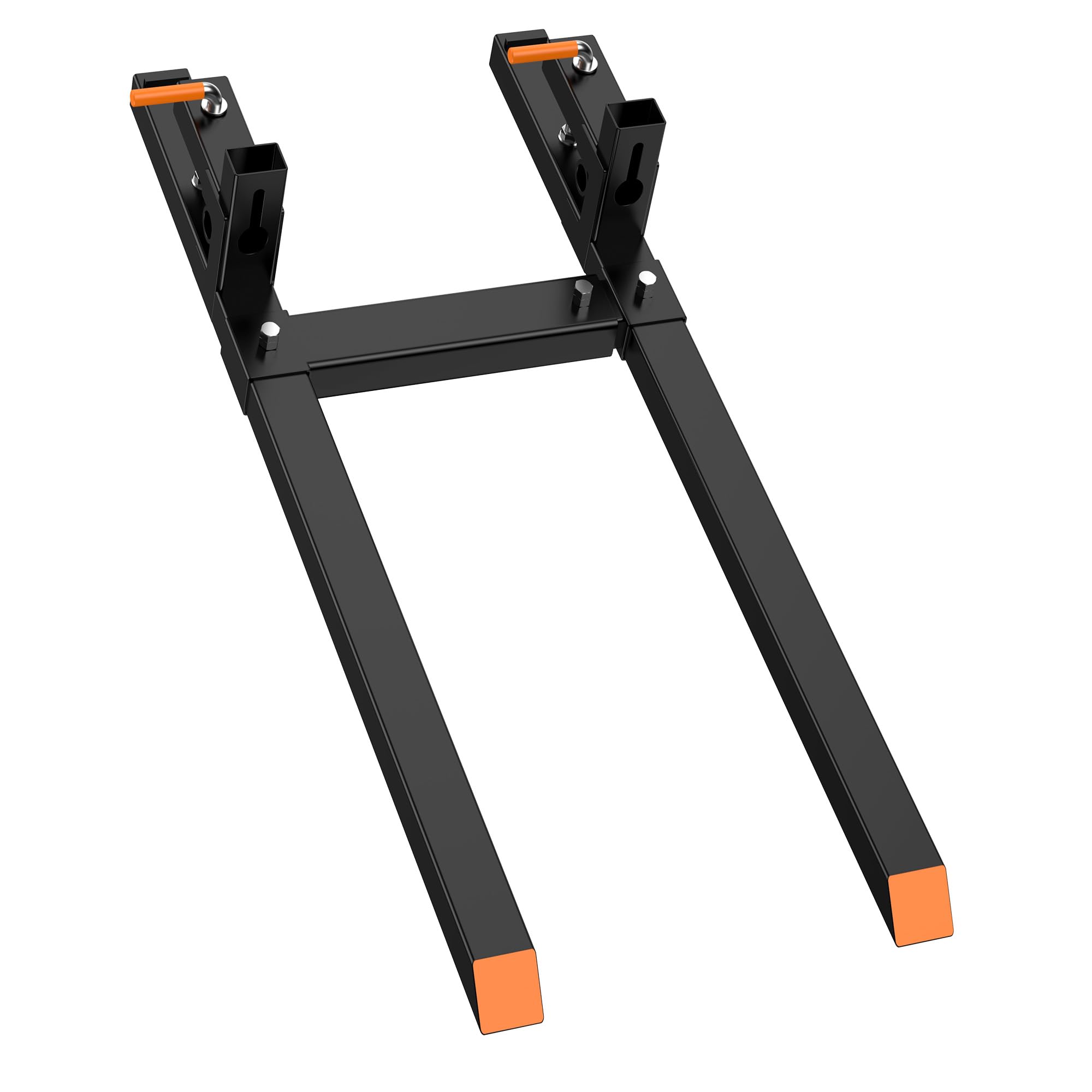 Fourches à palette robustes pour godet de tracteur – Capacité 2000 lb – Système de serrage, barre stabilisatrice réglable – Compatible chargeur et mini-chargeur – Noir + Orange | 43" Fork