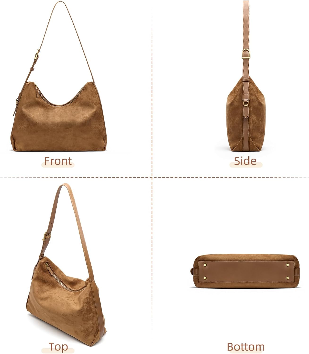 Hobo Bags for Women Slouchy Shoulder Suede Purse, Soft Crossbody Handbag with Multiple Pockets Casual Tote Purse - Image 8