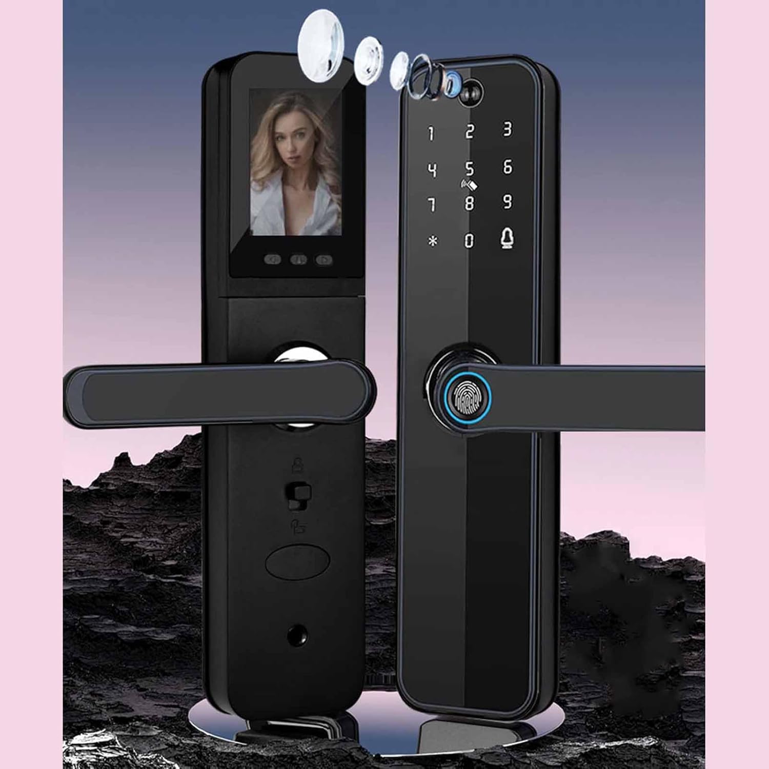 Cerradura de puerta inteligente, Control remoto Wifi, reconocimiento facial, pantalla táctil, cerradura de puerta inteligente con vídeo de seguridad con contraseña de huella digital para