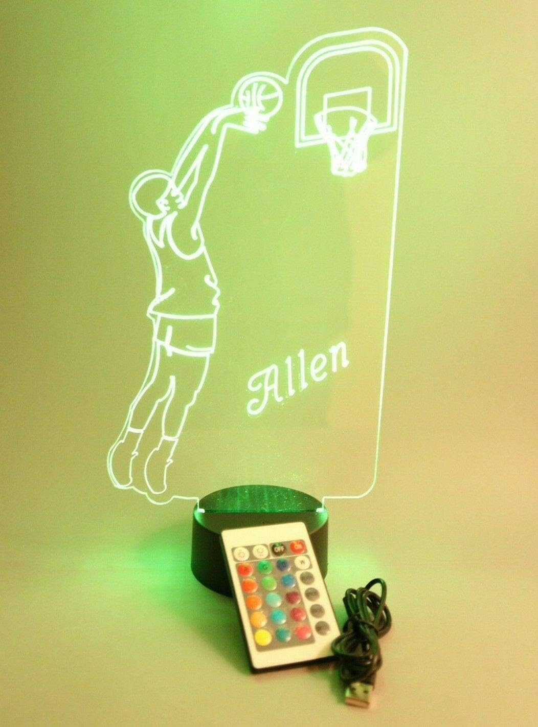 MIRROR MANIA Sports Team Player Fan Name Night Light Up Lamp LED Personalized Any Name Custom Table Lamp, It's Wow, with Remote 16 Colors Changing, Free Engraving, Great Gift (Basketball Player Team)