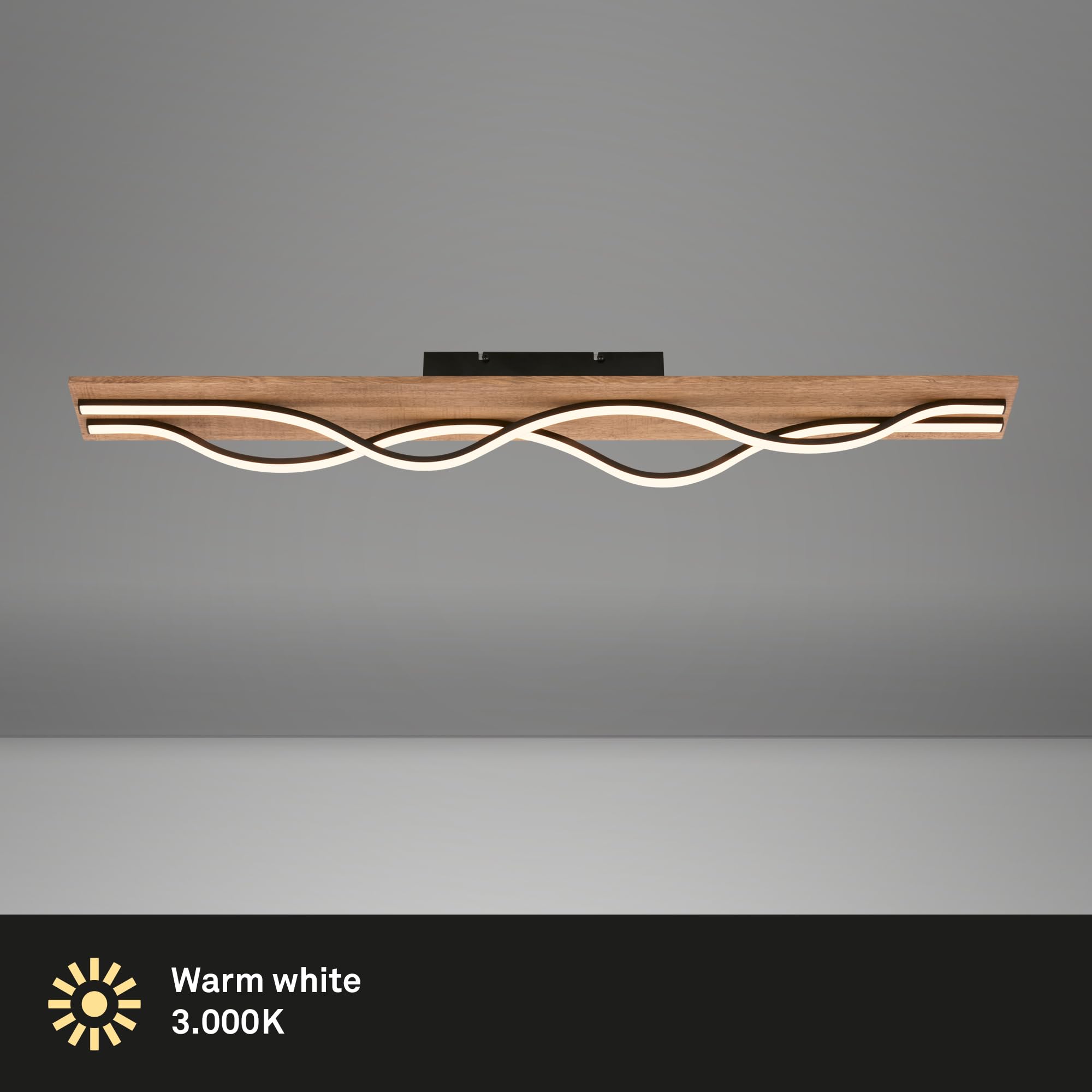 BRILONER - LED Deckenlampe Vintage mit Wellenform, warmweißes Licht, Holzbasis, LED Deckenleuchte, Lampe, Wohnzimmerlampe, Schlafzimmerlampe, Küchenlampe, Deckenbeleuchtung, 98 cm, Schwarz-Holz