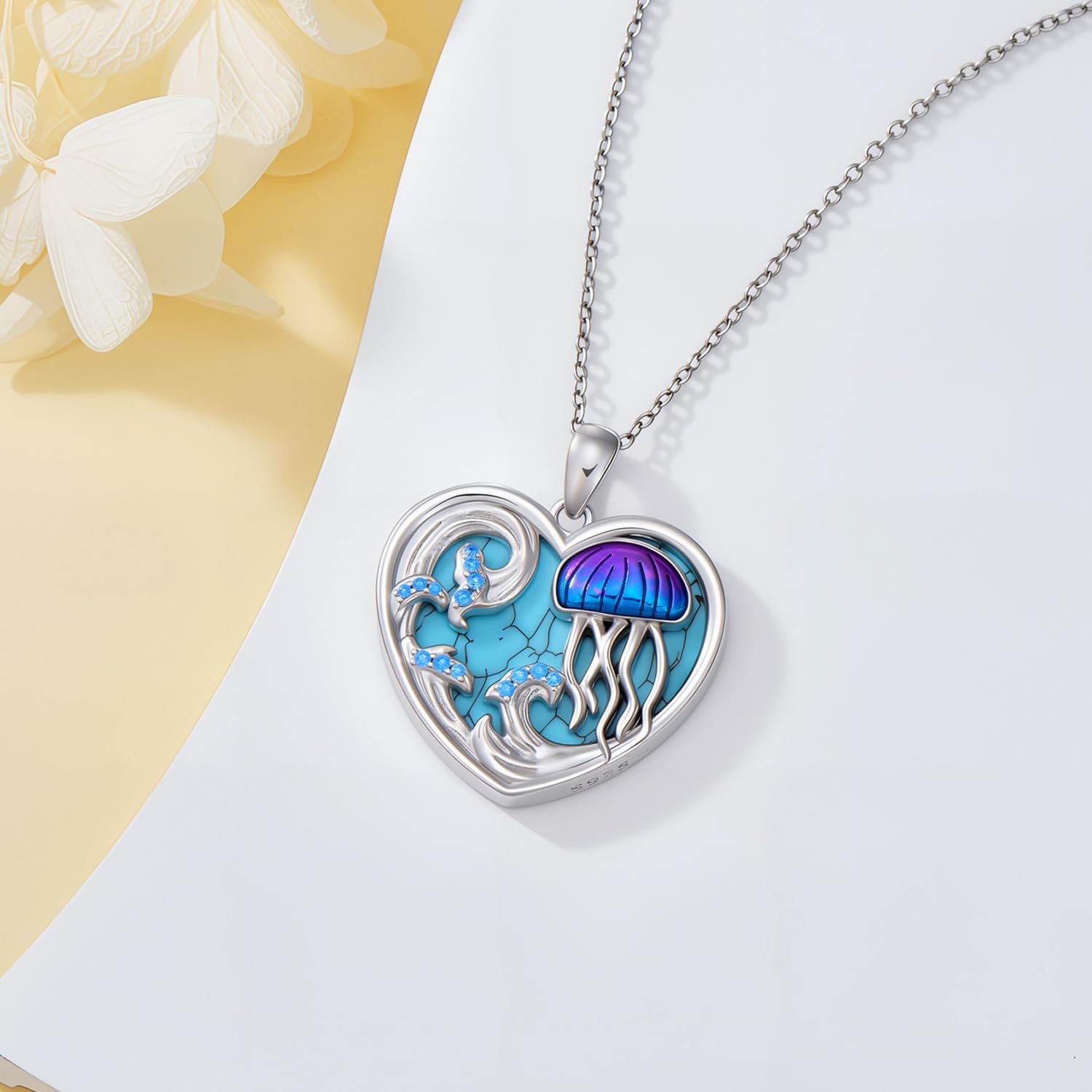 Jellyfish Necklace for Women 925 Sterling Silver Ocean Theme Jellyfish with Turquoise Pendant Necklace for Gifts - Image 4