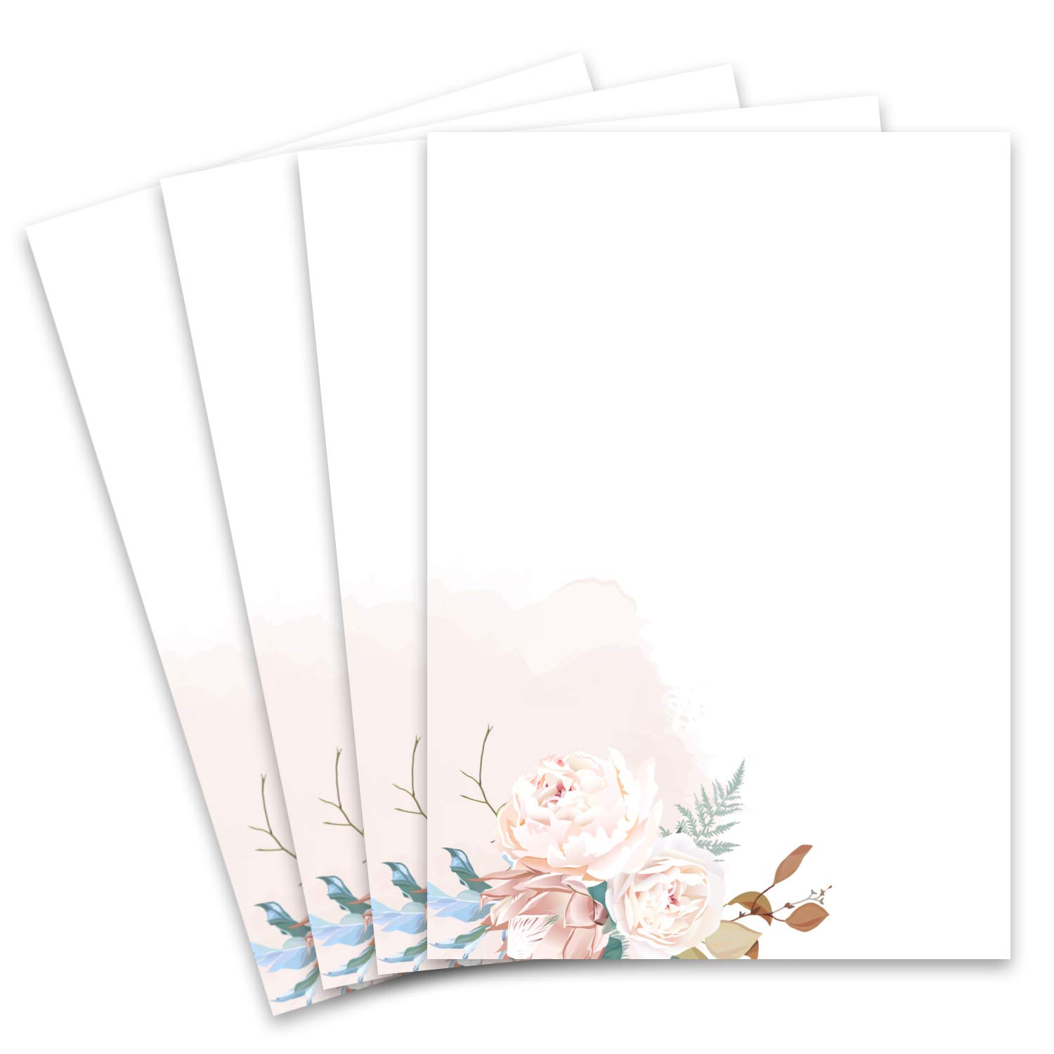 Papelería DIN A4 de 200 - Papel natural con diseño de flores secas - 120 g/m² - Papelería de 21,0 x 29,7 cm de papel impreso para autodescripción, ideal para invitaciones de boda y cumpleaños