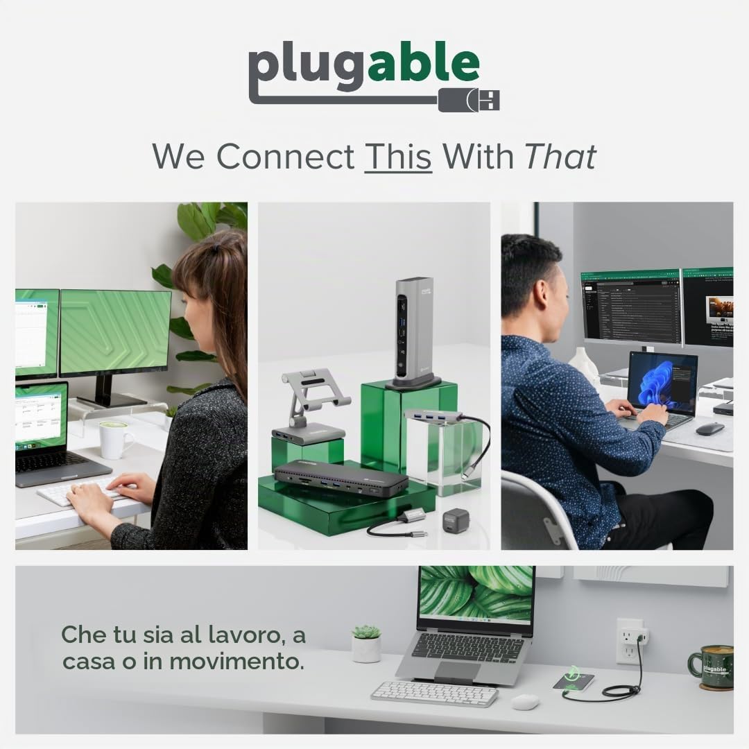 Plugable USB 3.0 Docking Station Orizzontale Doppio Monitor per Windows e Mac (Doppio Video HDMI e DVI/VGA, Gigabit Ethernet, Audio, 6 Porte USB)