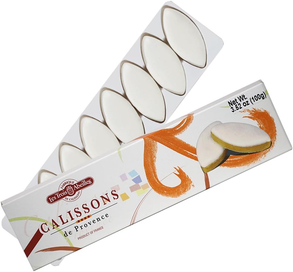 Calissons French Soft Almond Paste Candy with Candied Melons and Oranges | Handcrafted by Les Trois Abeilles | 8 Pieces | 100 Grams (3.62 Ounce) Box