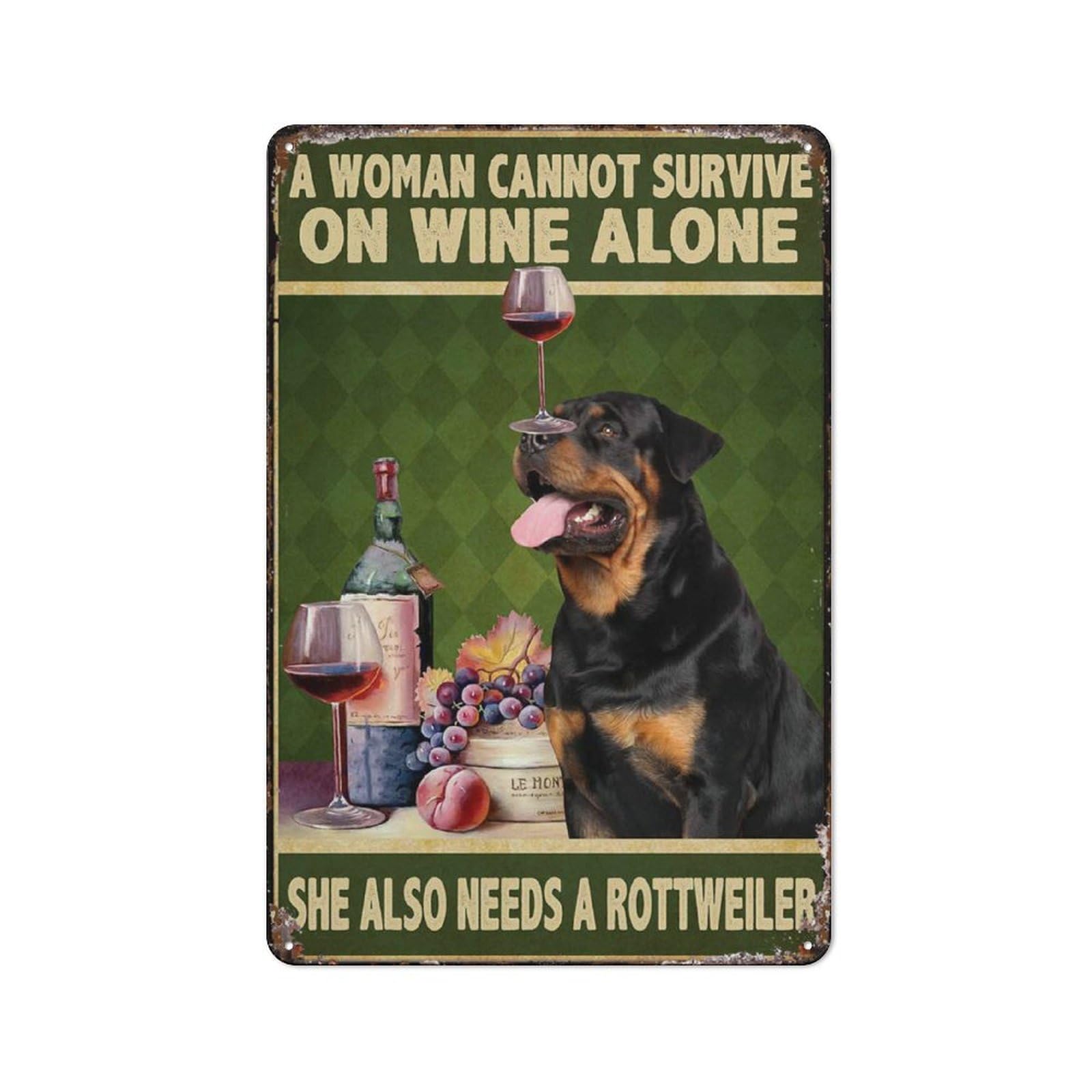peiyeety Metal Tin Sign A Woman Cannot Survive On Wine Alone Funny Quote Wall Art, Vintage Style, Wall Decor For Indoor Home Kitchen Living Room Bedroom Office Cafe Bar, 6x8 Inch