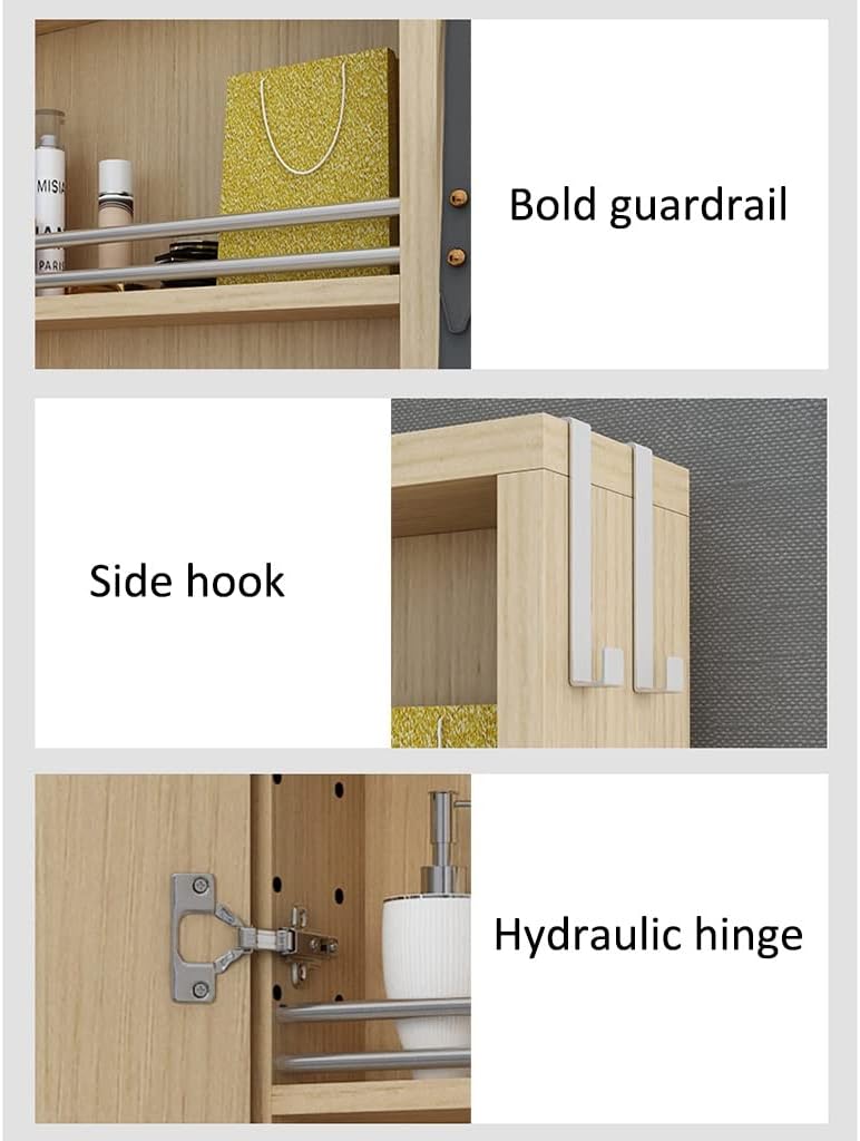 Jewelry Armoire Wall Mounted/Door Hanging Mirror,Large Capacity Jewelry Organizer Storage Box for Women Girls,Solid Wood Mirror Cabinet, Mirror with Shelf (White 80cm)