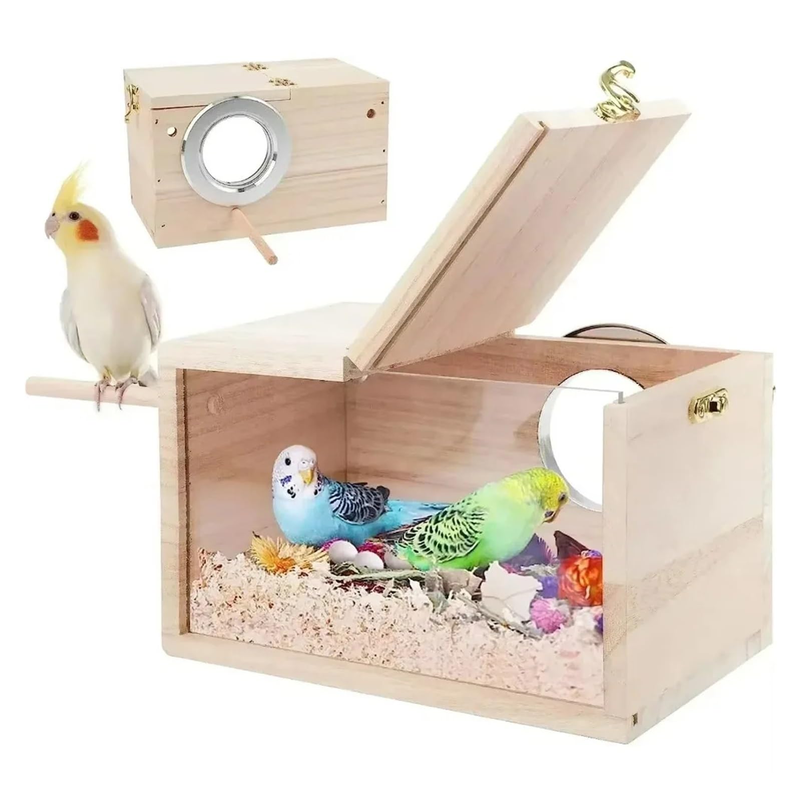 Nido de Madera para pájaros Nido for periquitos de Madera Maciza, diseño Transparente, fácil Limpiar, Bordes Lisos, Caja cría for pájaros(M)