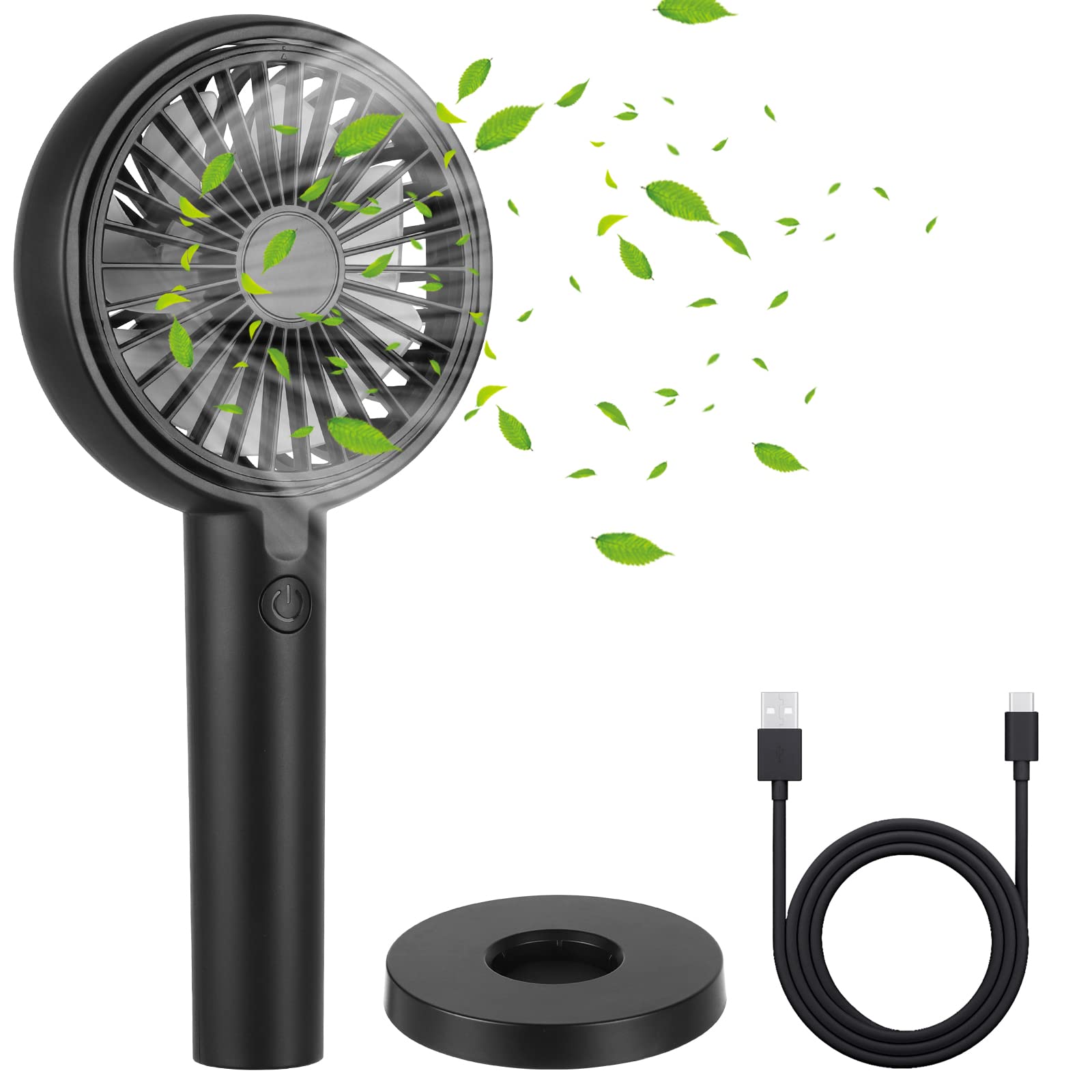 Yardout Mini Handheld Fan, Powerful Desk Fan with Adsorbable Base, USB Fan, Portable 3 Speeds Small Fan, Personal Ultra Quite Fan for Travel, Work, Outdoors, Indoors(Black)