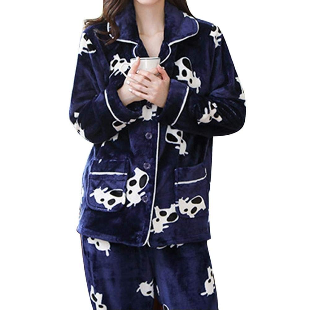 Muyogrt Winter Pajamas Set Women Sleepwear Warm Flannel Long Sleeves Pajamas Pink Cute Animal Homewear Thick Home Suit