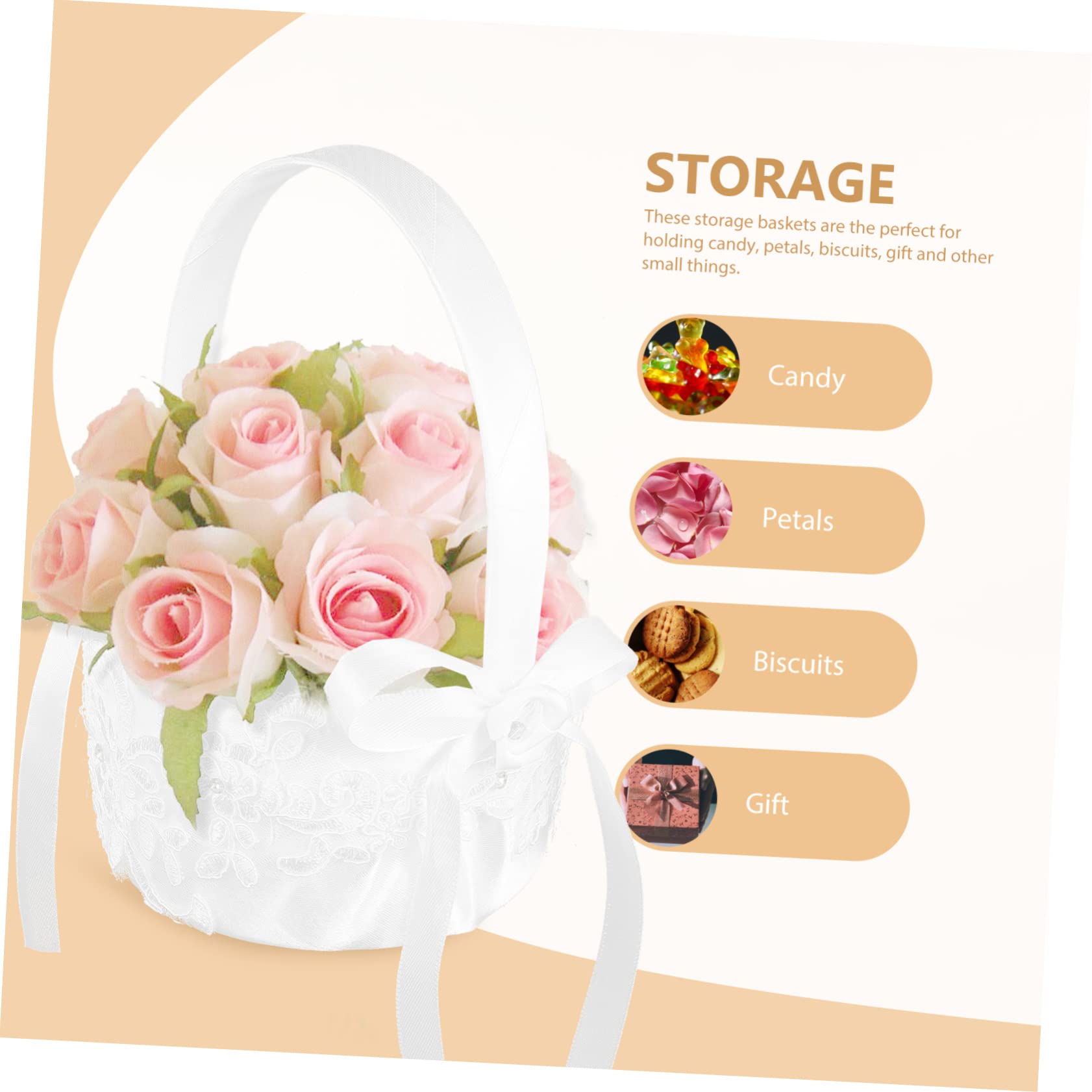 OUNONA 4 Stück Eleganter Hochzeitskorb aus Spitze Tragbarer Blumenkorb mit Einzigartigem Griff für Hochzeiten Partys Dekoration und Praktisch Weißer Spitzenrand für