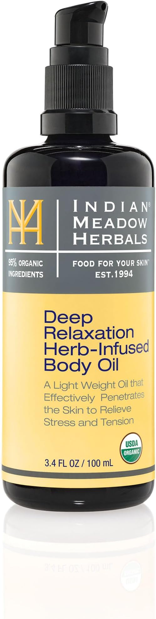 Indian Meadow Herbals Deep Relaxation Herb-Infused Body & Massage Oil (3.4oz) – A Lightweight Body Massage Oil to Relieve Stress and Tension. USDA Certified Organic.