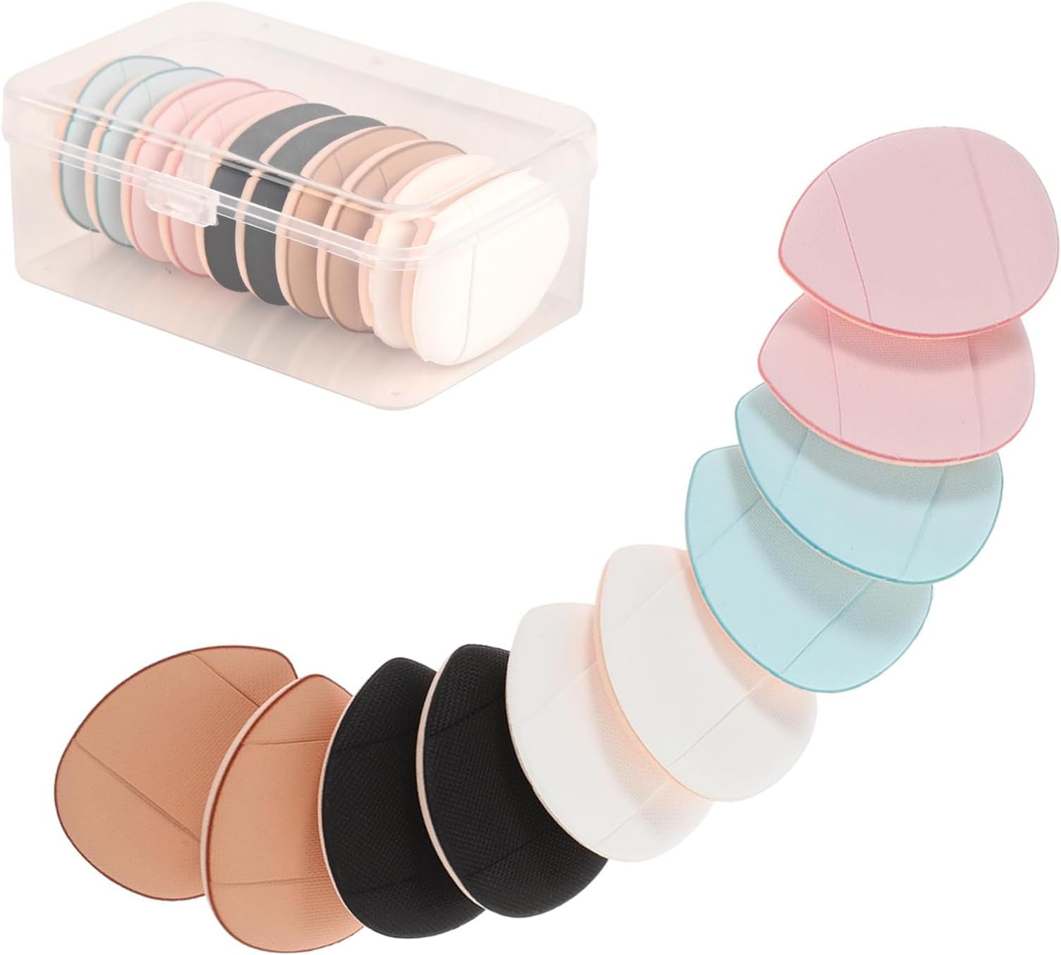 Finger Puff, 10 Pcs Mini Makeup Puff,Suitable For Foundation, Concealer, Eye Shadow,Beauty Makeup Tools，Reusable Loose Powder Puffs with Small Case for Women&Girls and Makeup Setting