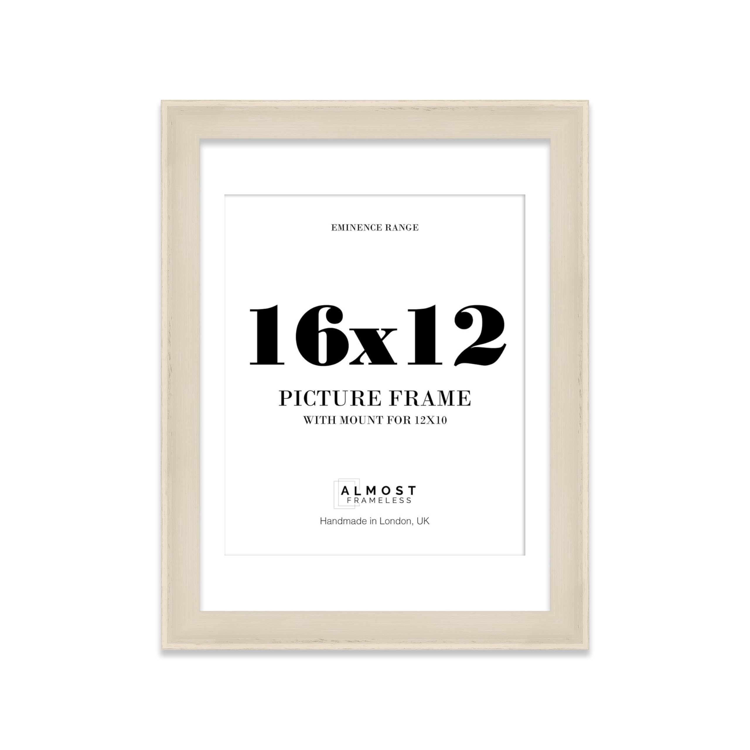 16x12" Cream Picture Frame with 12x10" Mount - Shabby Chic Photo Frame with Distressed Finish, Wall Hooks, 32mm Edge - 1 Pack