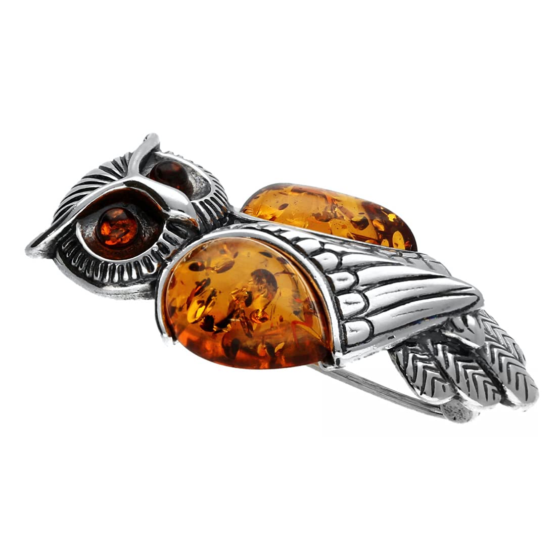 Bernstein-Brosche mit Vogelmotiv im Vintage-Stil für Damen, 925er Sterlingsilber, 37mm x 22mm, Sterlingsilber, Silber, Harz, Bernstein