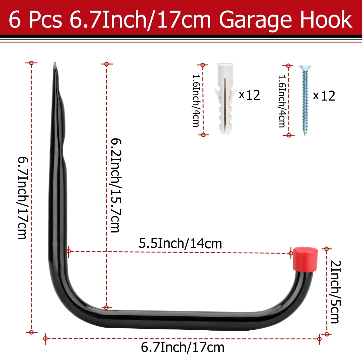 Ganchos de almacenamiento para garaje, 17 cm, perchas de pared resistentes de acero para organizar herramientas de jardín, escaleras, bicicletas