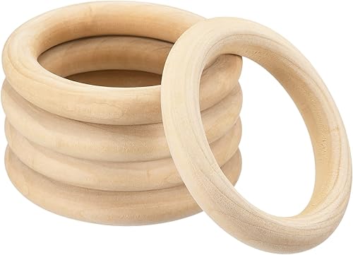 uxcell 5 anillos de madera natural de 3.937 in (4 pulgadas), círculos de madera lisa sin terminar de 0.591 in de grosor para manualidades, tejer,