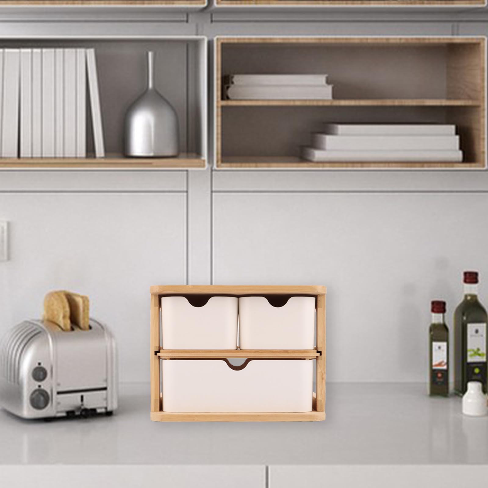 Boîte de Rangement en Bois avec Tiroirs, Boîte Rangement Maquillage Tiroir, Rangement Bureau, Tiroir Rangement Bois, 3 Tiroirs pour Maquillage, Bureau, Maison, École (20x15x15 cm)