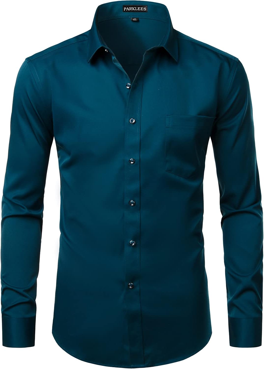 PARKLEESMen's Slim Fit Formal Long Sleeve Casual Business Party Dress Shirts with Chest Pocket
