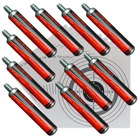 Unbekannt 10 Co2 Kapseln 88g von Umarex für Gotcha,Softair, Paintball, Co2 Gewehr + 10 ShoXx.® Shoot-Club Zielscheiben 14x14 cm mit zusätzlichen grauen Ring und 250 g/m² Cover