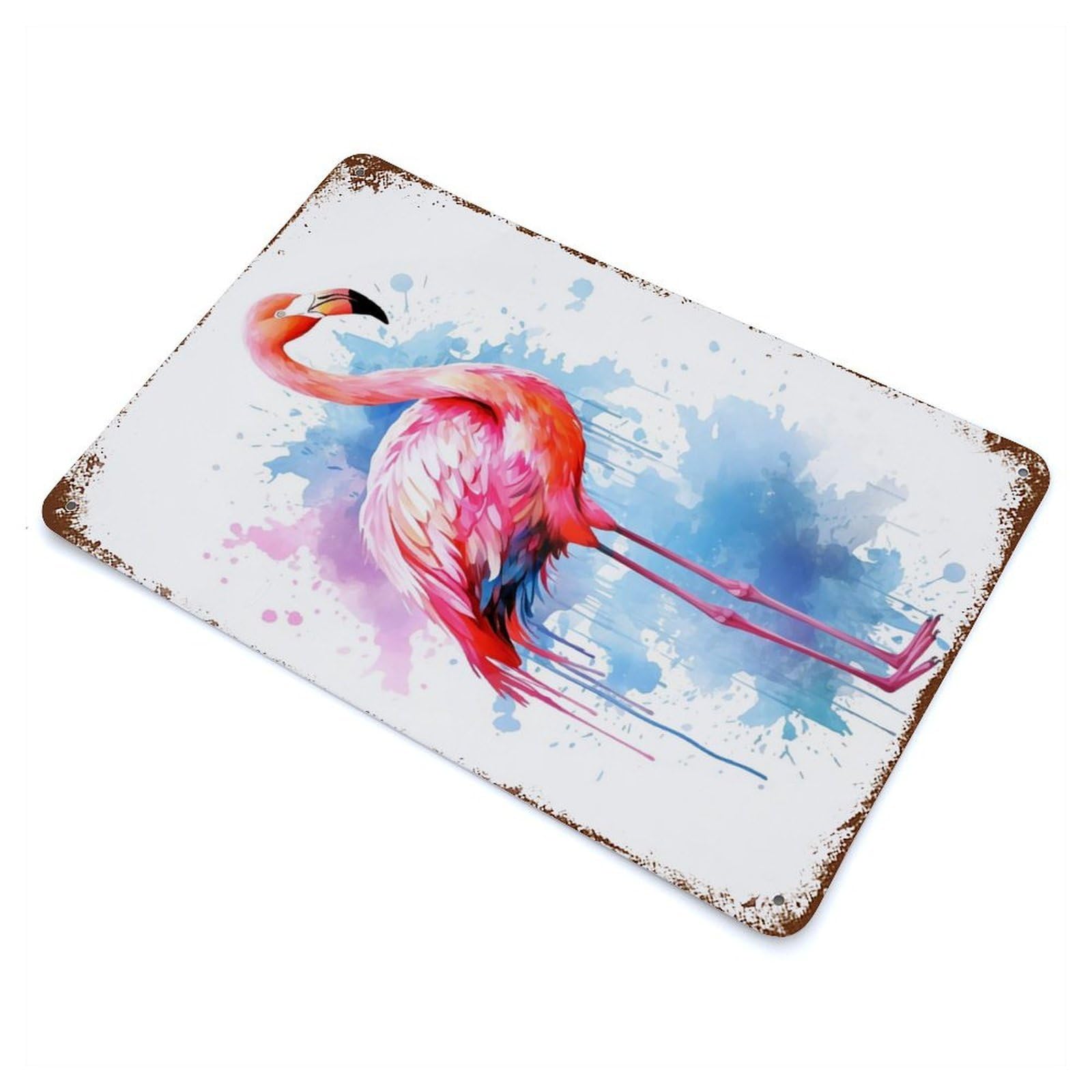 Rust Effect Watercolor Flamingo Vintage Rust Metal Sign 11.8"x7.9", Farmhouse Wall Decor for Basement, Hobby Room And Garage Decor