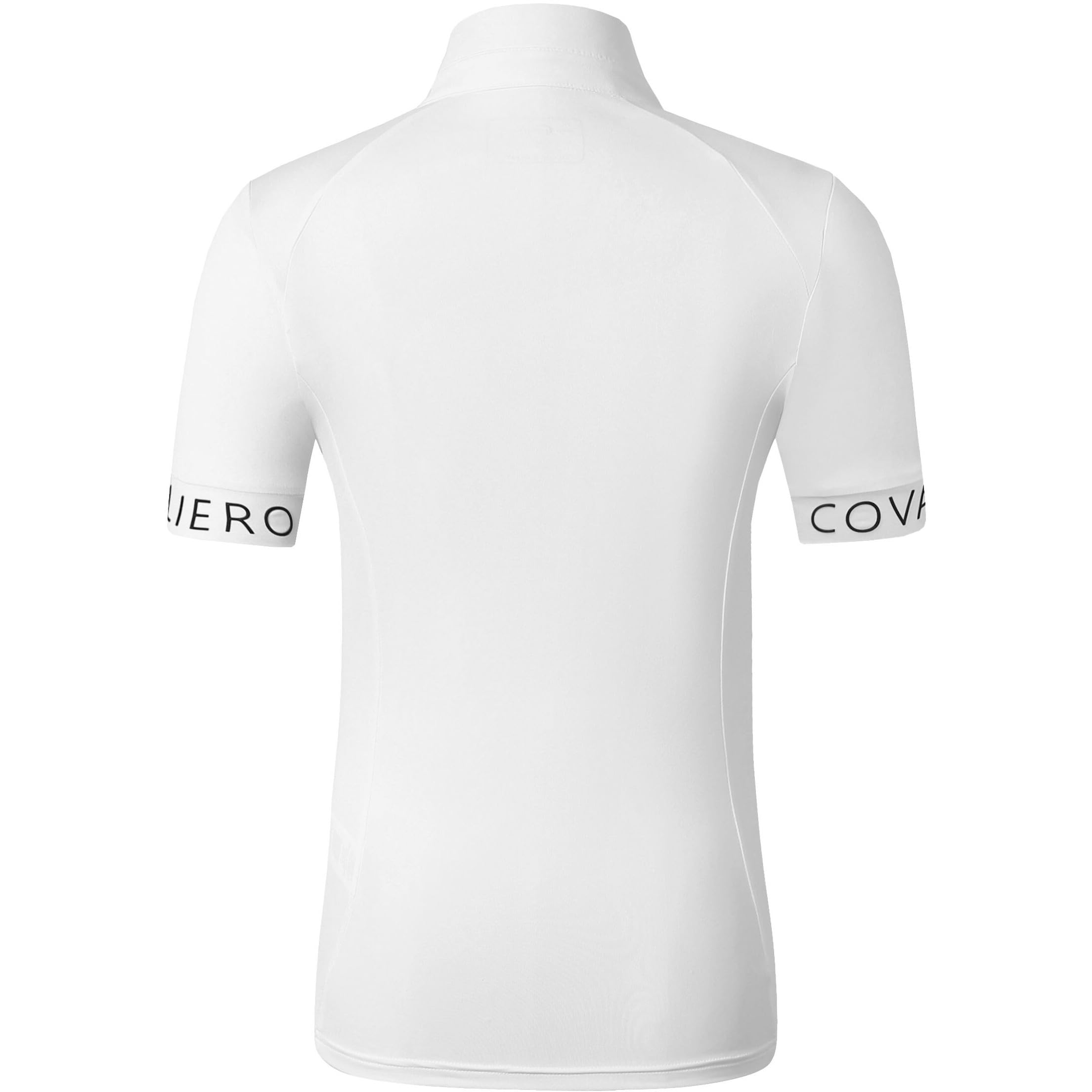Covalliero - Damen Turniershirt Competition – Kurzarmshirt mit Stehkragen – Reitshirt aus Piquéstoff – Sportshirt mit tailliertem Schnitt – Reitbekleidung in Weiß