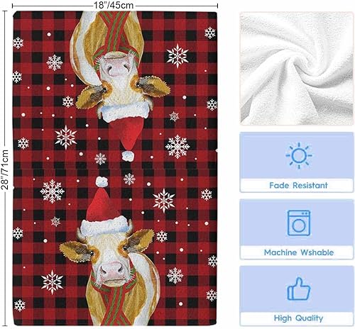 Miniatura 5 de Toallas de cocina lindas y absorbentes de lana de vaca de búfalo de granja, toalla de cocina suave, toalla de mano suave con copos de nieve de
