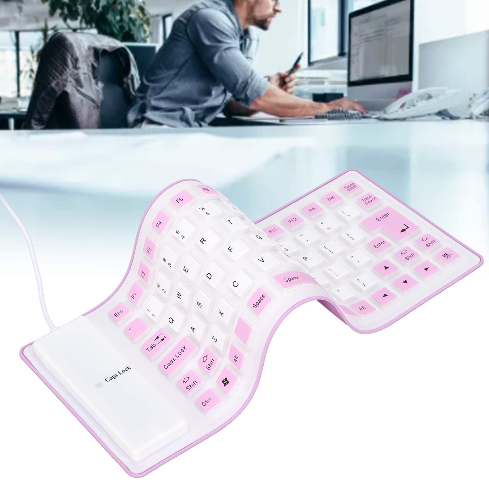 Tastiera Pieghevole In Silicone Asixxsix USB Cablata – 108 Tasti, Impermeabile, Antipolvere, Digitazione Silenziosa, Plug&Play Per PC E Notebook (Gialla) - 2