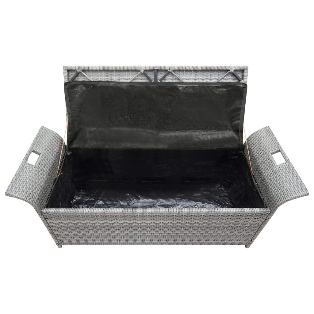 Truhenbank mit Auflage Gartenbank Gartentruhe Kissentruhe Kissenbox Sitzbank Rattanbank Grau 138 x 50 x 60 cm Poly Rattan