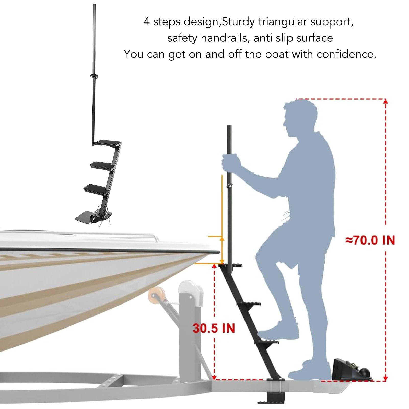 Mingzhe Boat Trailer Steps 4 Step Heavy Duty with Non-Slip Surface and