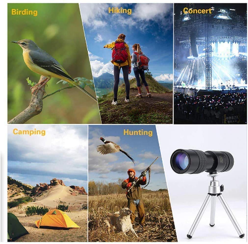 Telescopio portátil HD de alta potencia, Super Zoom Super Zoom 4K 10-300x40mm Zoom Telescopio con trípode y clip para la mayoría de los telescopios de teléfonos inteligentes, regalo de cumpleaños The