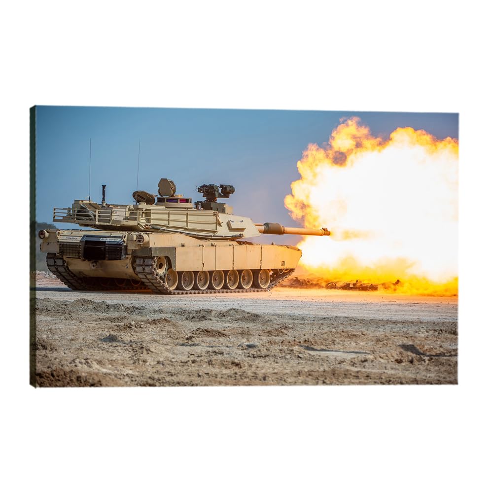 Mryzaphel US Army M1 Abrams Main Battle Tank Firing Shells in The Desert Poster Modern Canvas Painting Wall Art Aesthetic Print Living Room Bedroom Office Home Wall Decors (Unframe-style,24x36inch)