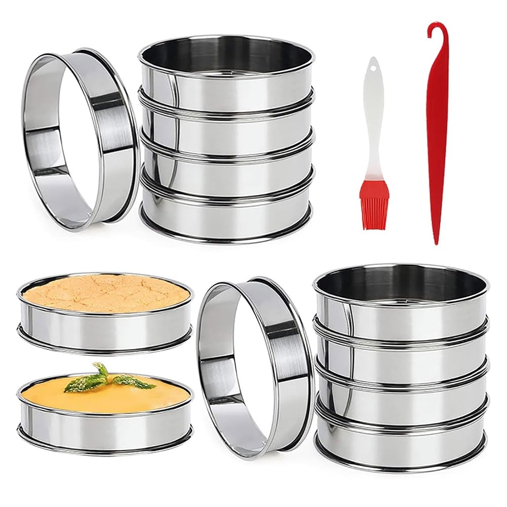 CTRLZS 12Pack Muffin Rings 3.15 Inch, Stainless Steel Crumpet Rings Double Rolled Tart Rings Molds for Baking Round Pastry Ring
