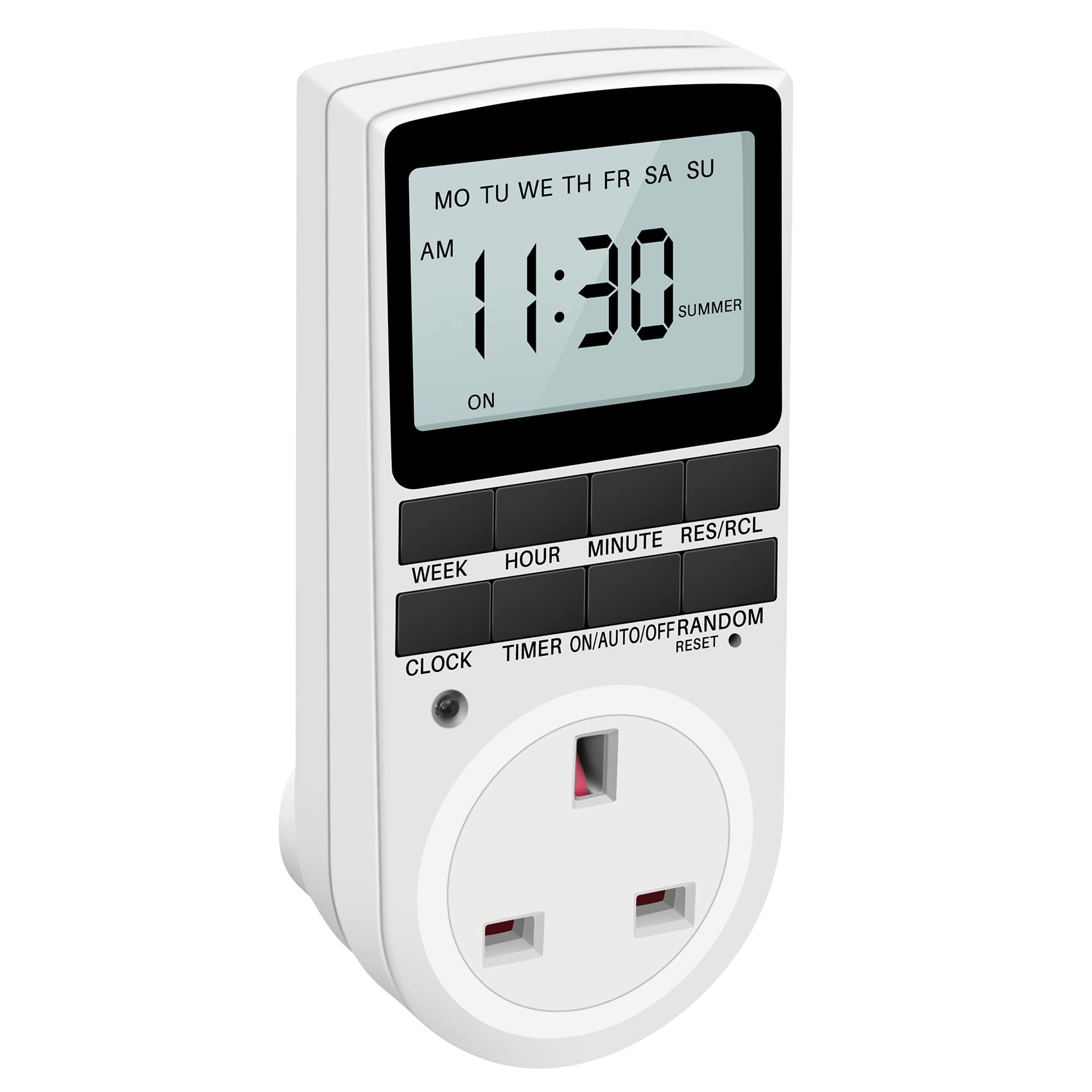 Reinscer Uk Plug Digital Timer Plug Socket, Electrical Programmable Plug In Timer Switch For Light, B And More, With Large Lcd Display And Anti-Theft Random Mode, 13A/2900W Max