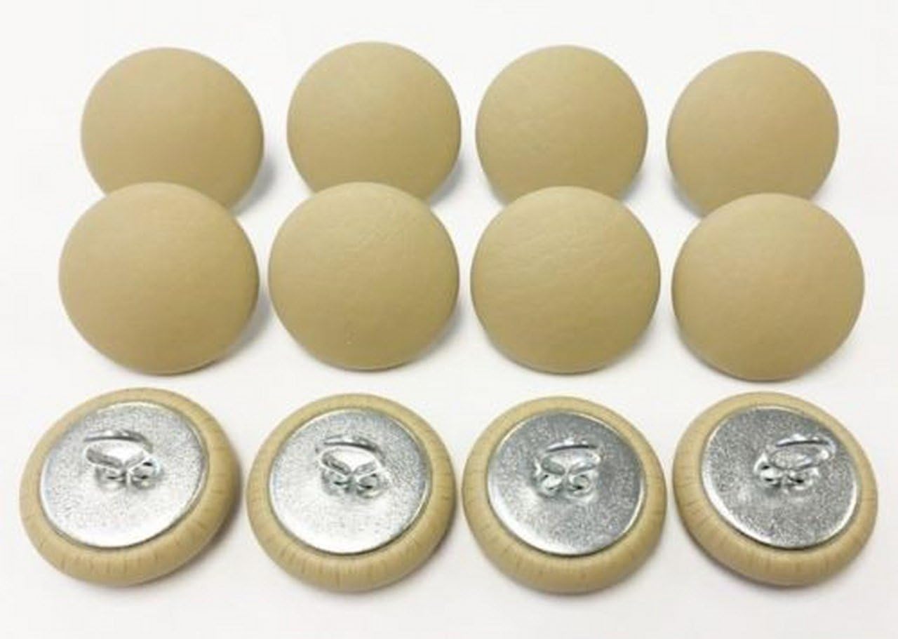 Set of 12 Wire Eye Back Upholstery Buttons Parchment Tan Vinyl (#22-1/2 Diameter)