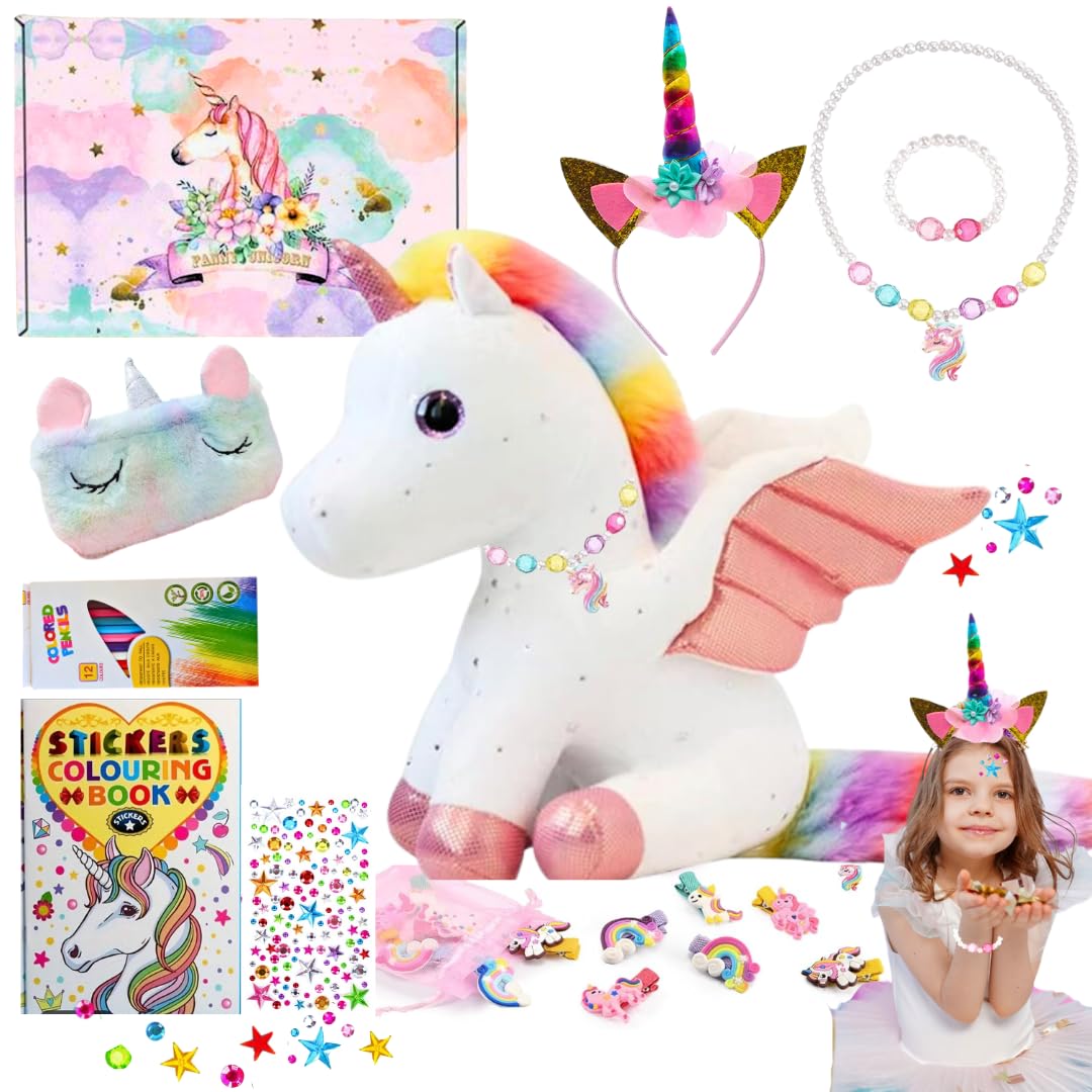 Oceanic Unicorn Christmas Gift Set for Girls Age 3 4 5 6 7 8 Yrs Old, Unicorn, Coloring Book, Hairband, Gems Stickers - Birthday Gift for Gilrs