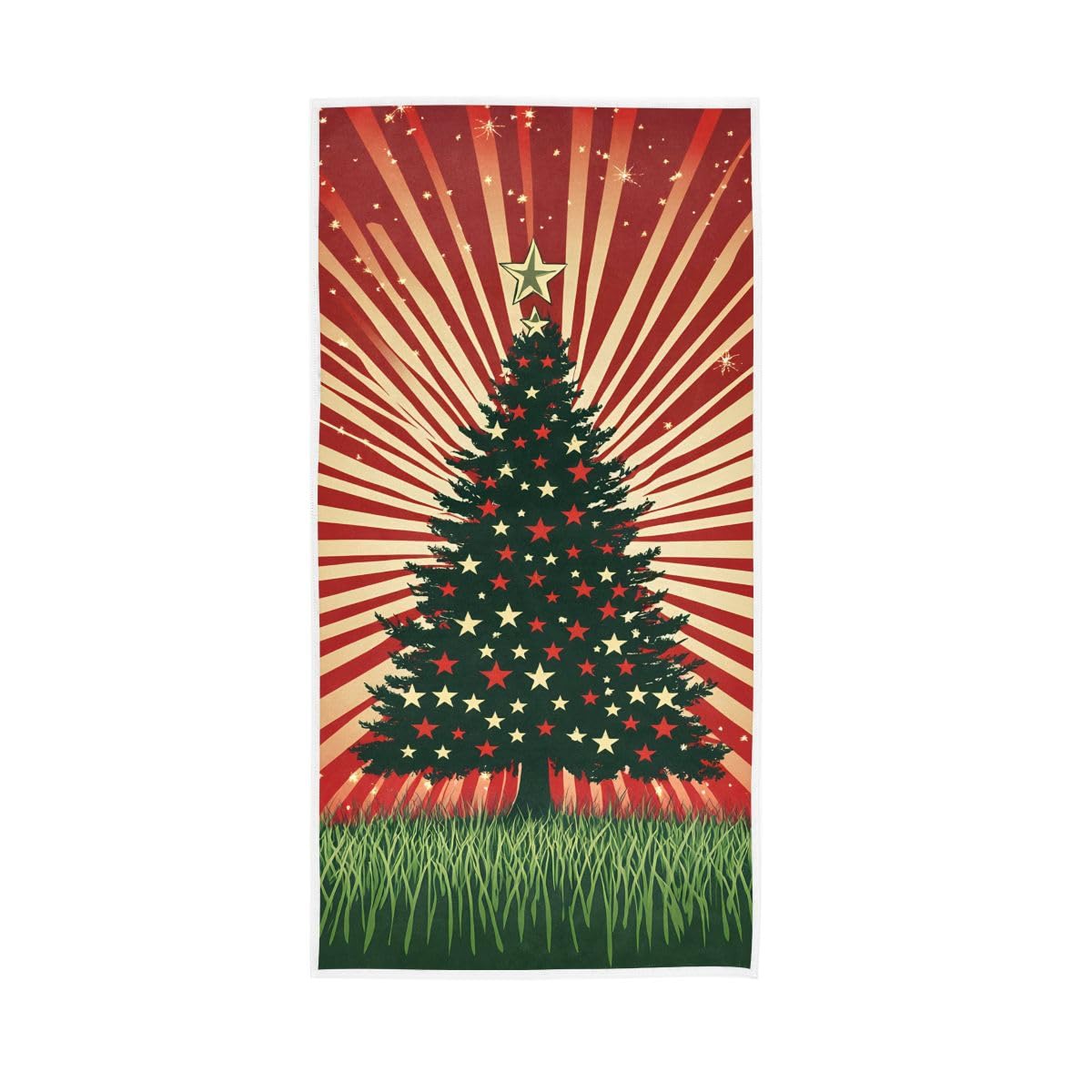 LSRCPD Christmas Tree with Stars Hand Towel, 15 x 30 Inches, Soft Highly Absorbent Towels for Bathroom Gym Shower