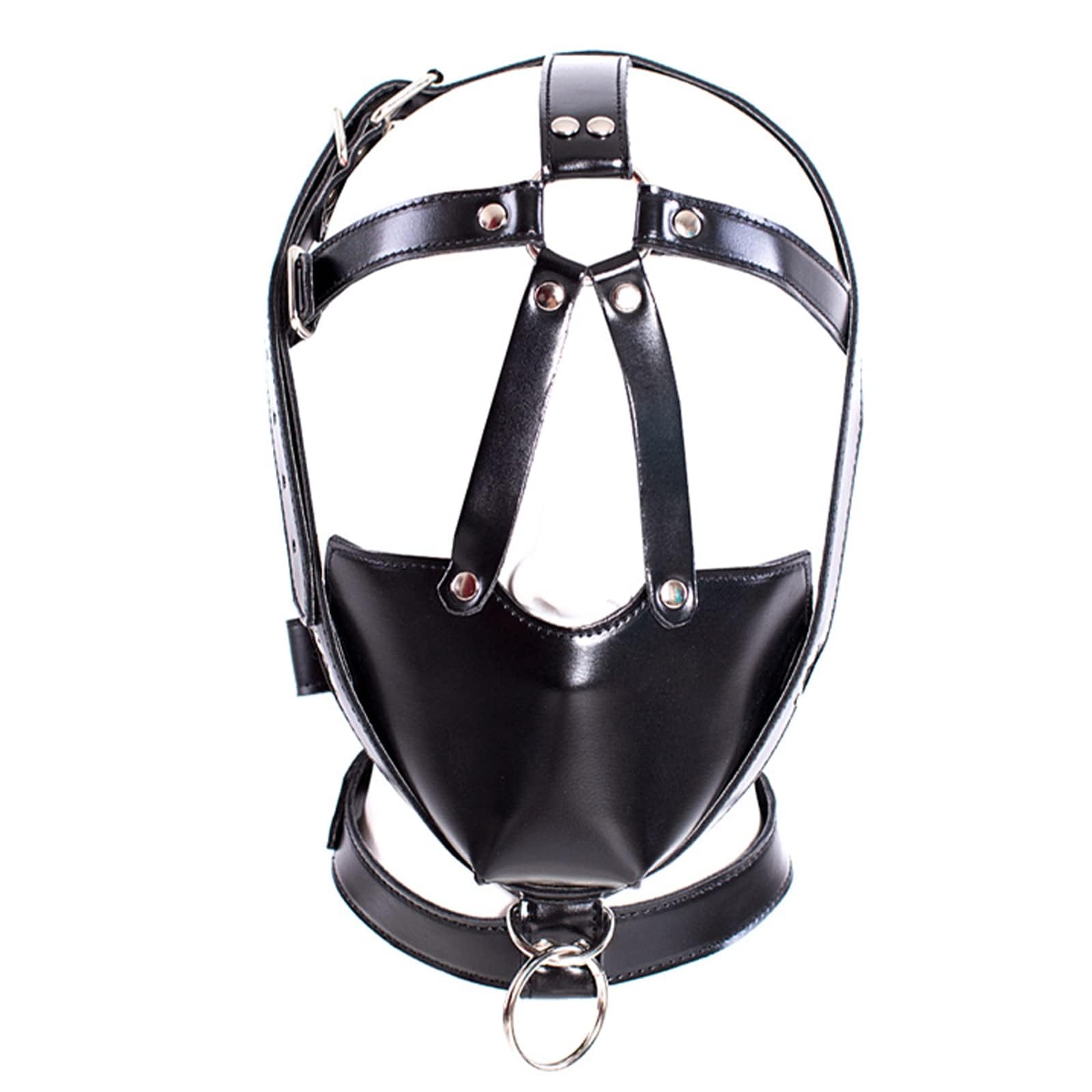 BDSM Bondage Kopf-Geschirr Fetisch Maulkorb mit Halsband und Metall O-Ring SM Leder Pferdekopf Fesselgurte Maulsperre Bondage Einstellbar Sklaven Flirten Sexspielzeug für Paare Frauen Männer