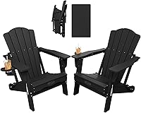 Vista 1 de THOEOE Juego de 2 Sillas Adirondack Plegables, Silla de Patio Exterior de HDPE para Todo Clima con Portavasos, Negro