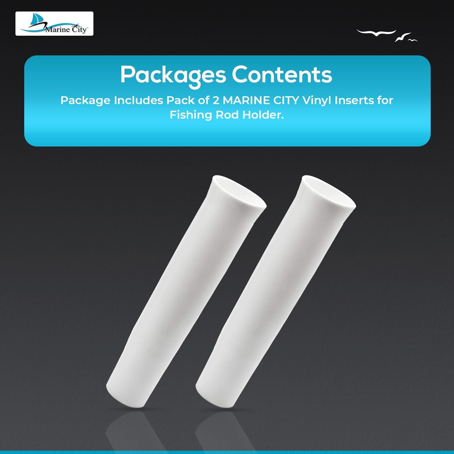 MARINE CITY Flared White Vinyl Inserts for Fishing Rod Holder - Strong & Durable, Easy Placement, 1-5/8 Inches I.D, 9 Inches Length - Ideal for Boats, Marines, Ships, Yachts