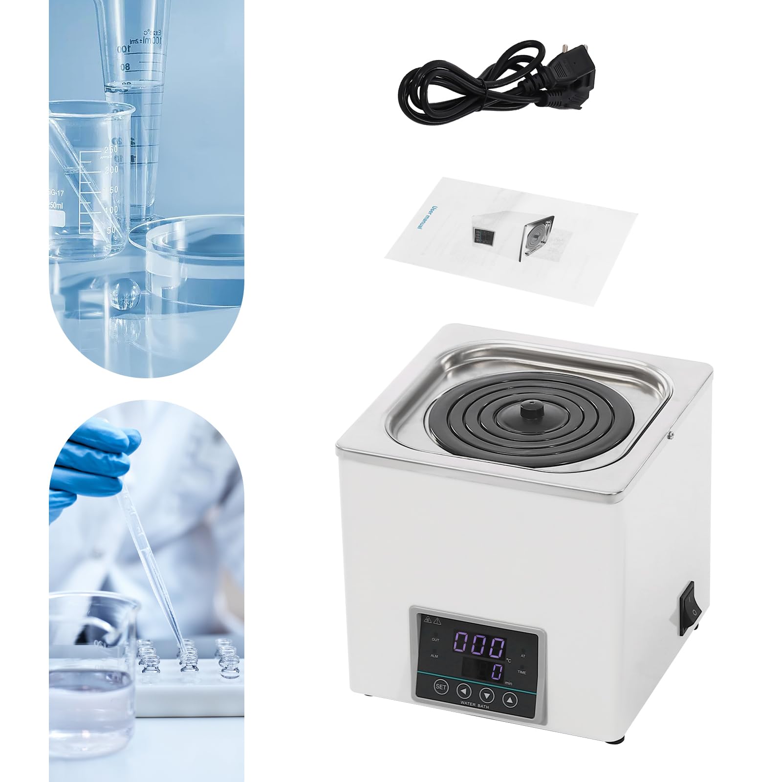 Bagno di riscaldamento a bagnomaria, termosifone termostatico per laboratorio, 300 W, da laboratorio