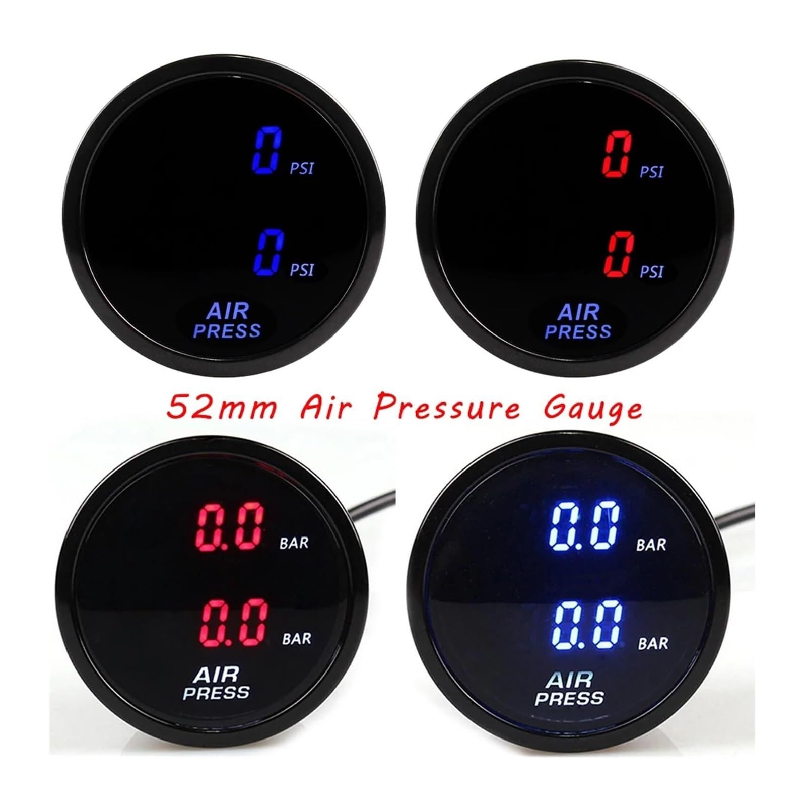Regulador de presión, Interruptor De Presión, Indicador Aire Dual, Lectura Digital 52 Mm, Suspensión PSI Con Sensores Eléctricos,para compresor(Bar Blue)