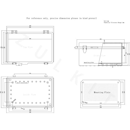 Miniatura 7 de Zulkit Caja de conexiones, caja eléctrica impermeable IP67 con bisagras, cierre de acero inoxidable, caja de plástico para proyecto con soporte de